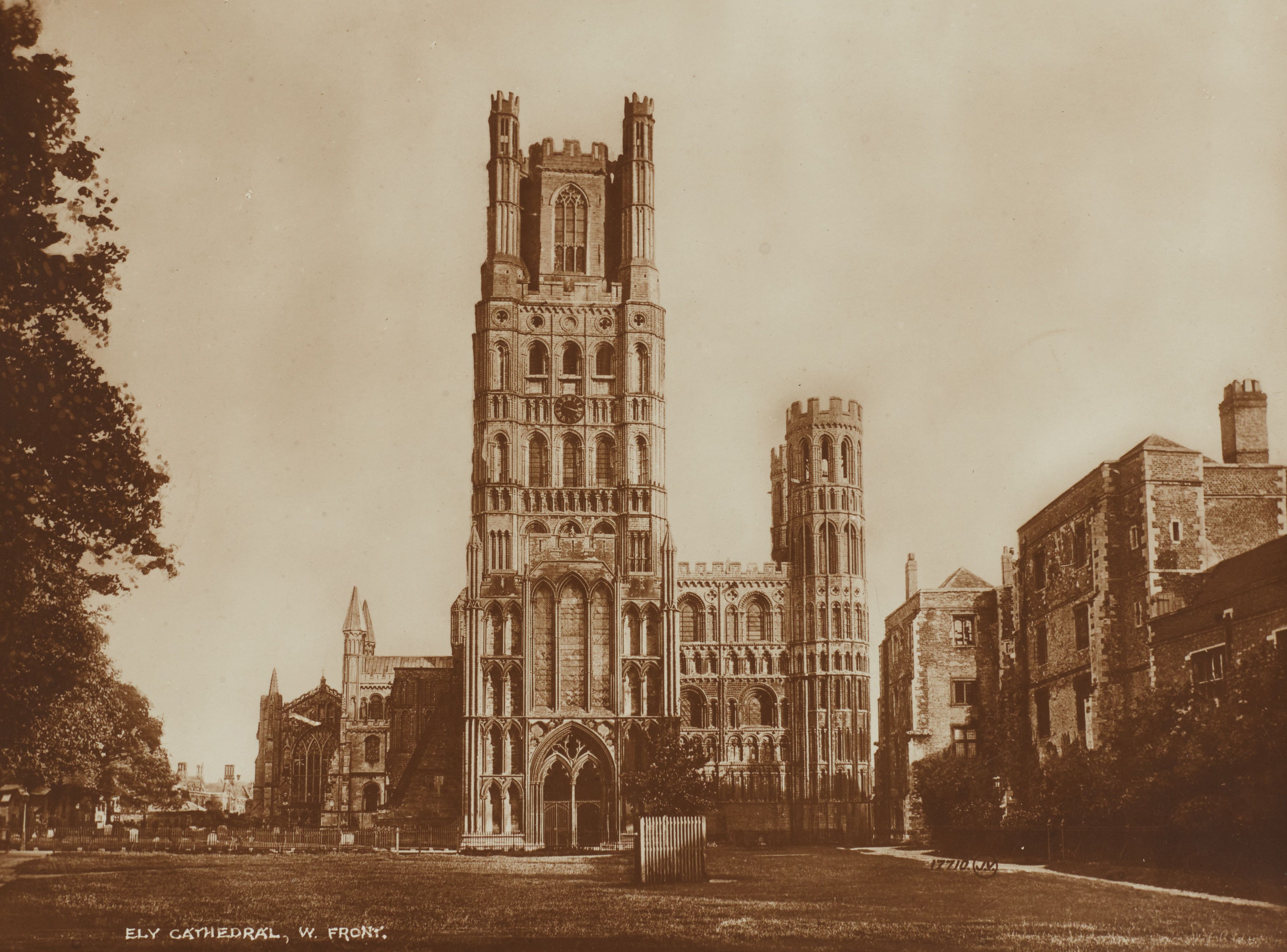 19th century photograph of the west front of Ely Cathedral.